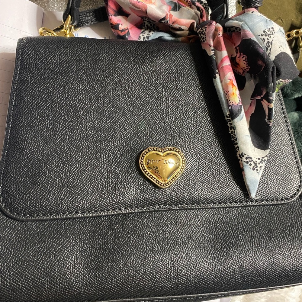 Betsey Johnson Black Crossbody Bag with Floral Scarf
